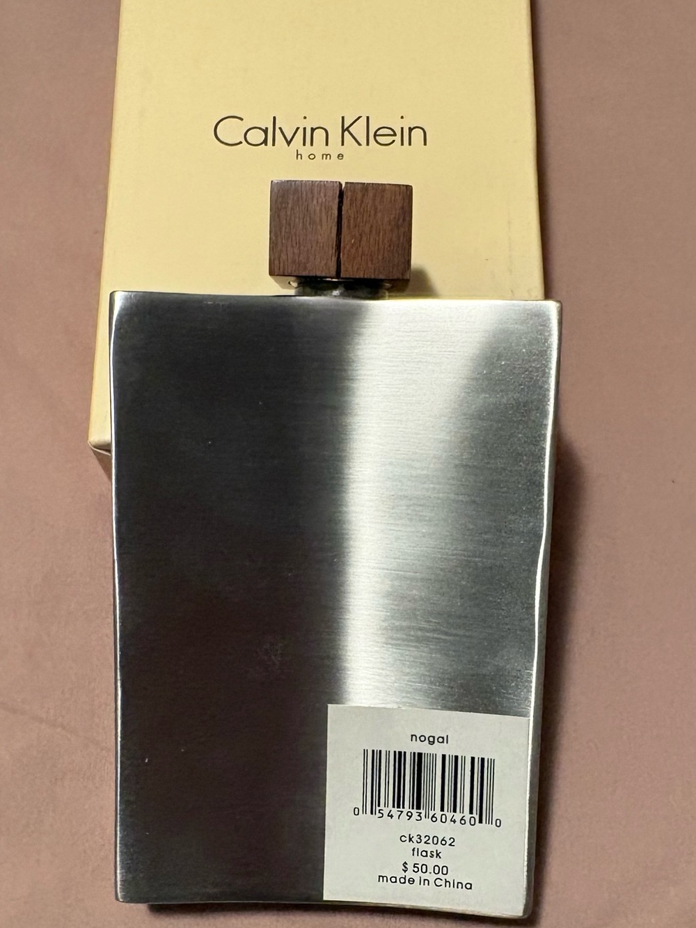 Calvin Klein Home Nogal Stainless Steel Flask Walnut Wood Cap